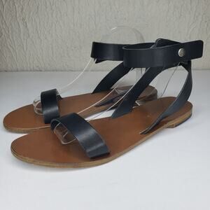 EVERLANE Italy Women's Sandals Size 10 Black Leather Ankle Strap Sling Summer
